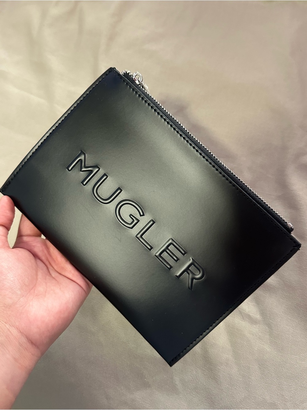 Mugler Black Embossed Leather Toiletry Pouch